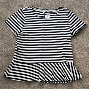 J. Crew Navy/ White Peplum Shirt Large NWT